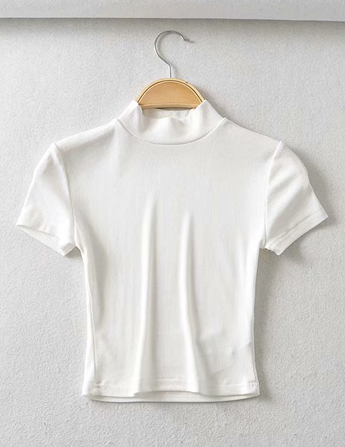 Fashion White Small Turtleneck Slim-fit T-shirt