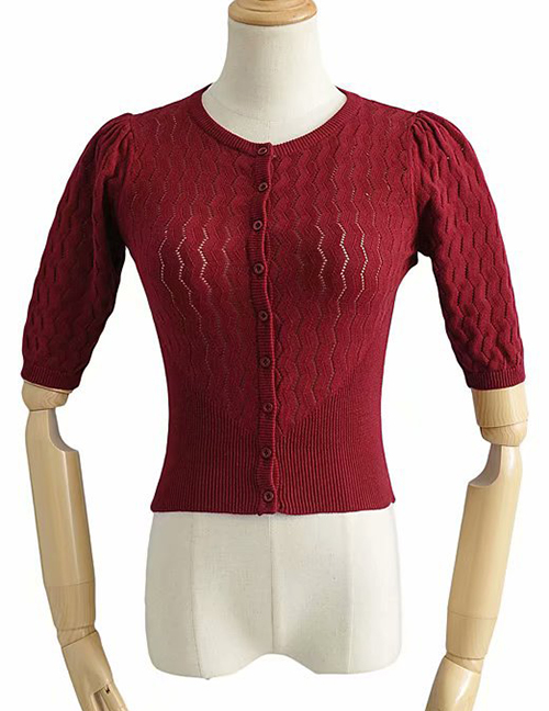 Fashion Wine Red Cutout Waist Sweater