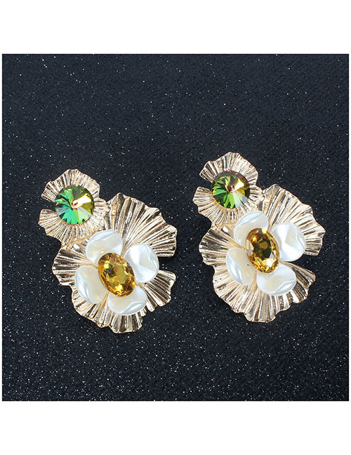 Fashion Yellow Irregular Earrings With Crystal Pearl Alloy