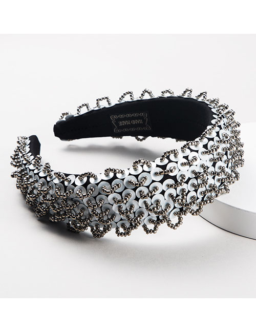 Fashion Silver Thin Sponge Handmade Beaded Wide-edge Hair Hoop
