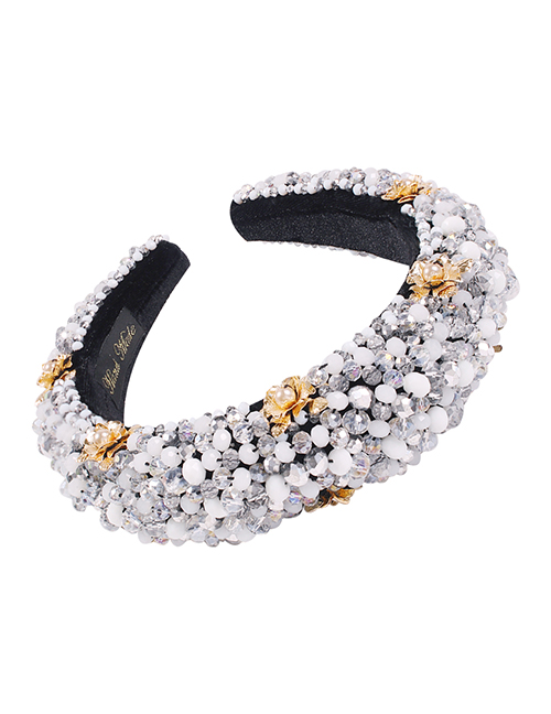 Fashion Grey + White Corduroy Alloy Crystal Beads With Pearl Headband