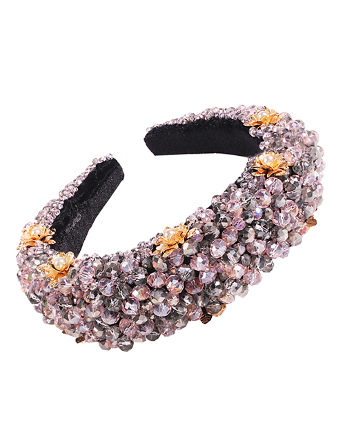 Fashion Grey + Pink Corduroy Alloy Crystal Beads With Pearl Headband