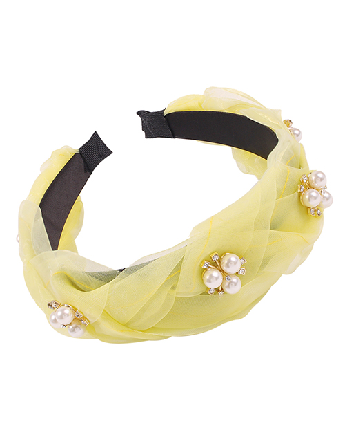 Fashion Yellow Yarn Material Alloy Imitated Pearl Rhinestone Wide Side Hair Hoop