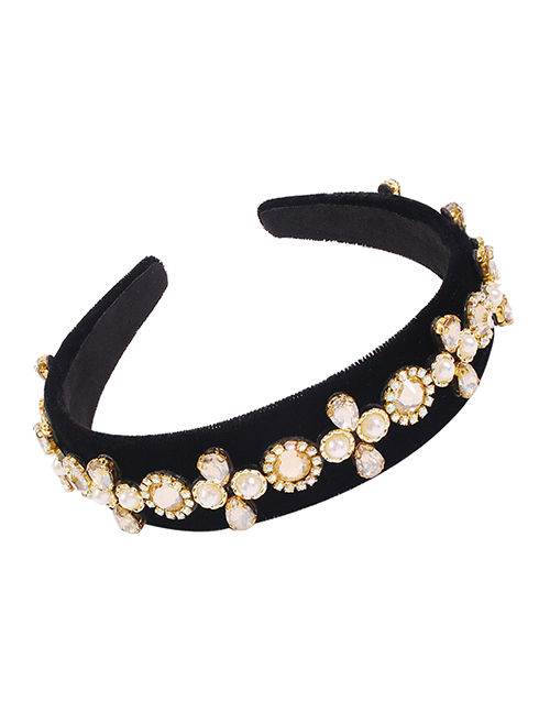 Fashion Black Corduroy Alloy Diamond Pearl Headband