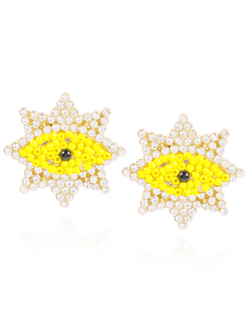 Fashion Yellow Alloy Bead Eye Studs With Diamonds
