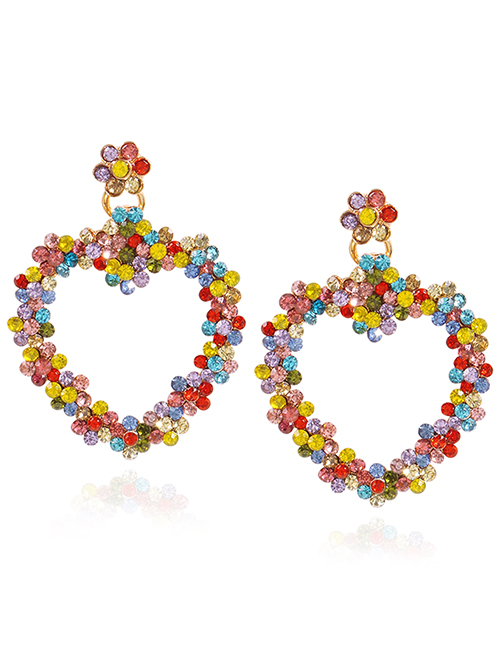 Fashion Mixed Color Love Heart Flower Stud Earrings With Diamonds
