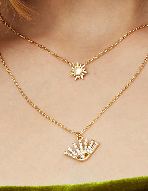 Fashion Golden Alloy Double Diamond Necklace