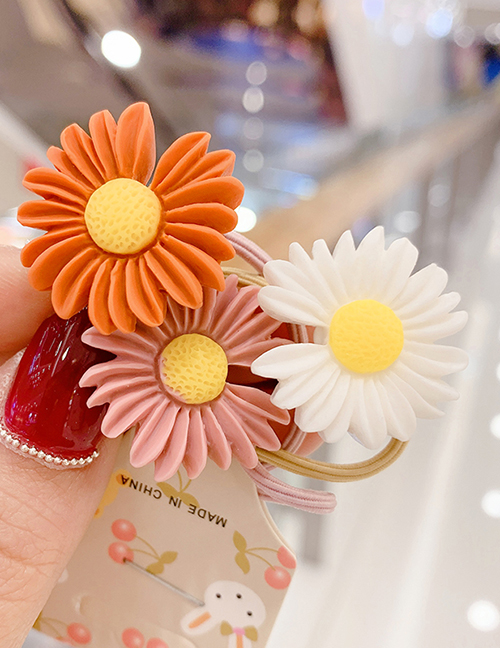 Fashion Powder White Tangerine Resin Contrast Color Daisy Kids Rubber Band Set