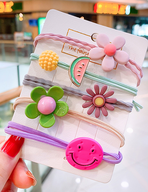 Fashion Green Flowers (set Of 5) Flower Smiley Watermelon Hit Color Children's Headband Set