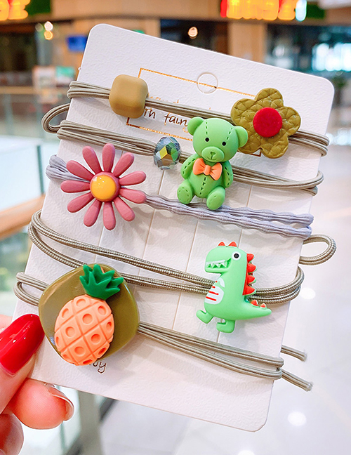 Fashion Green Dinosaur (set Of 5) Bear Flower Dinosaur Pineapple Resin Children's Head Rope Set