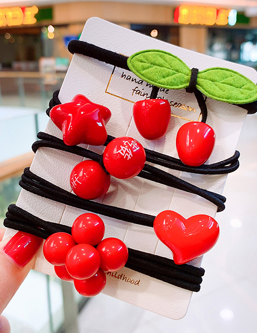 Fashion Red Love (5 Piece Set) Cherry Pentagram Love Heart Children's Headband Set