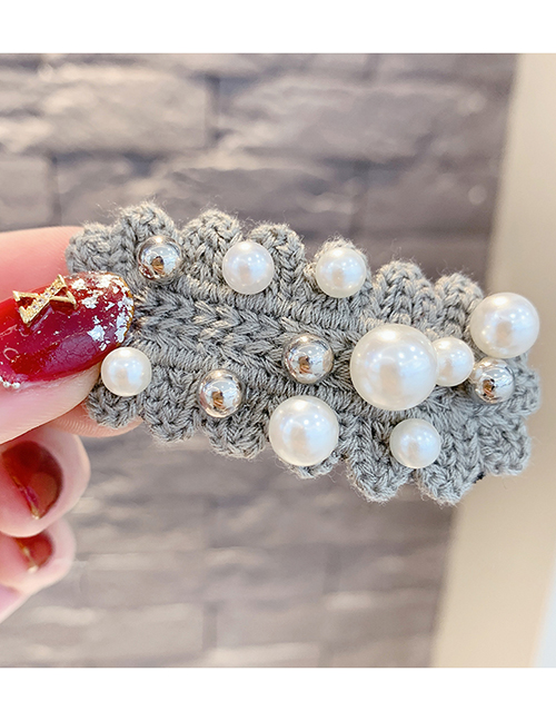 Fashion Gray Knitted Wool Pearl Hair Clip
