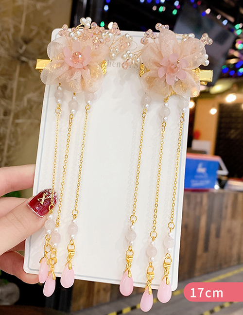 Fashion Pink Pearl Flower Mesh Resin Long Hair Card