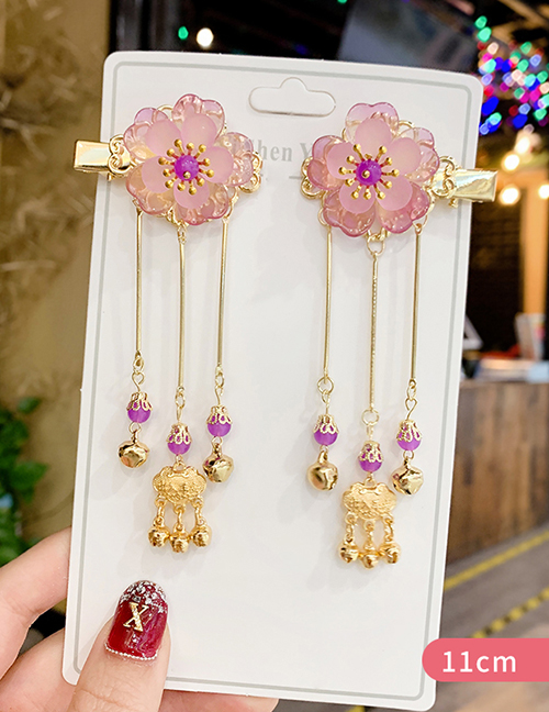 Fashion Pink Purple Resin Flower Bell Long Life Lock Tassel Long Hair Card For Children