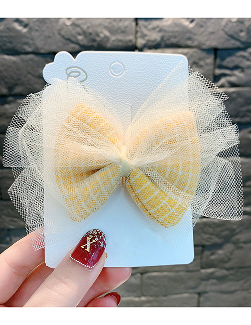 Fashion Yellow Striped Lace Bow Child Hair Clip