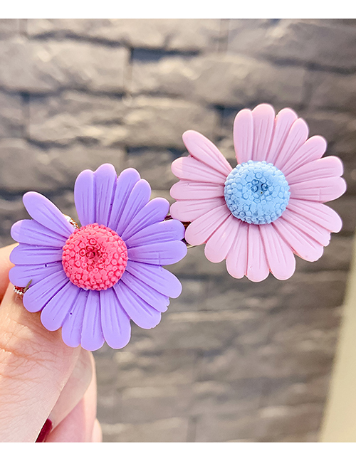 Fashion Purple + Pink Little Daisy Flowers Hit Color Children Duckbill Clip Set