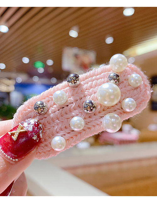 Fashion Pink Pearl Ball Knit Wool Hair Clip