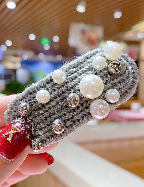 Fashion Gray Pearl Ball Knit Wool Hair Clip