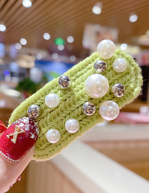 Fashion Avocado Green Pearl Ball Knit Wool Hair Clip