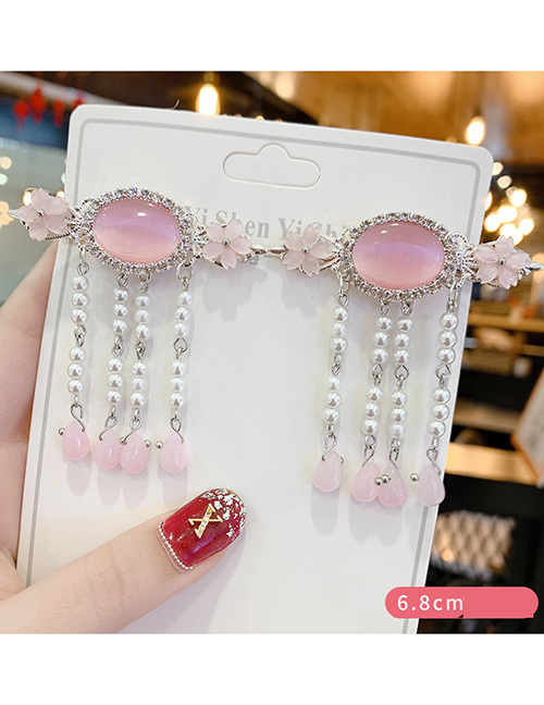 Fashion Pink 1 Pair Resin Diamond Flower Crystal Pearl Tassel Child Hair Clip