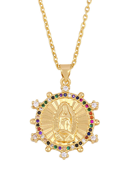 Fashion Golden Virgin Mary Alloy Necklace With Colorful Zircon