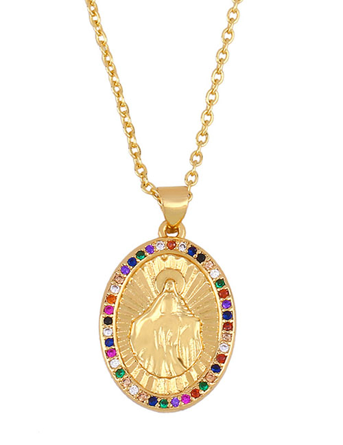 Fashion Golden Virgin Mary Alloy Necklace With Colorful Zircon