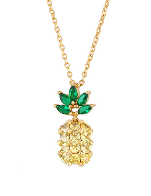 Fashion Golden Pineapple Contrast Alloy Necklace With Rhinestones