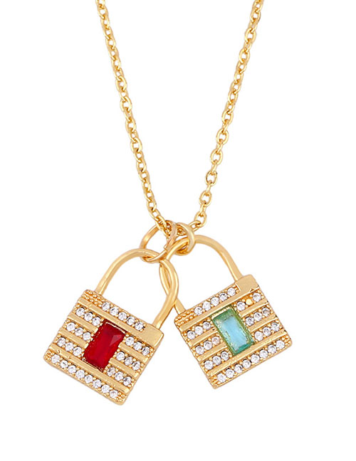 Fashion Golden Crystal Lock Alloy Necklace With Diamonds