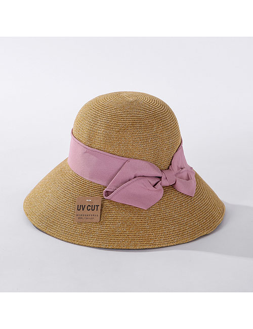 Fashion Dark Pink Straw Bow Encryption Straw Hat