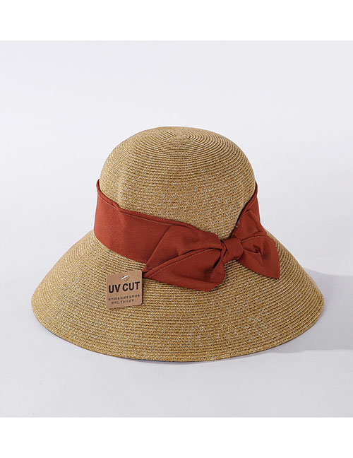 Fashion Brick Red Straw Bow Encryption Straw Hat