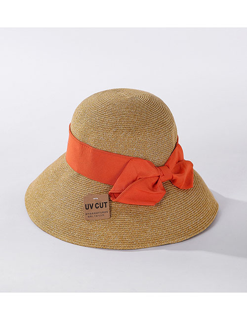Fashion Orange Straw Bow Encryption Straw Hat