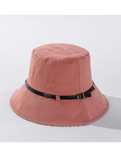 Fashion Dark Pink Solid Color Leather Trimmed Plaid Fisherman Hat