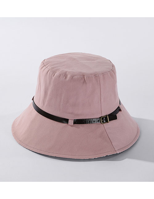 Fashion Light Pink Solid Color Leather Trimmed Plaid Fisherman Hat
