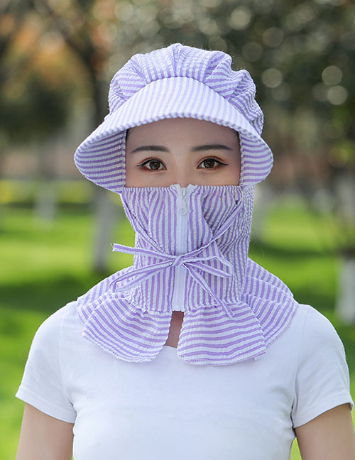 Fashion Purple Striped Face And Neck Riding Cap