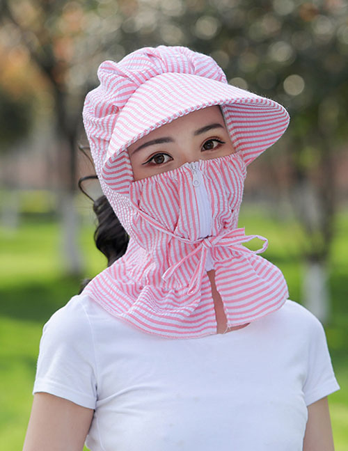 Fashion Pink Striped Face And Neck Riding Cap