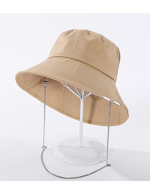 Fashion Khaki Pure Color Metal Chain Cotton Fisherman Hat