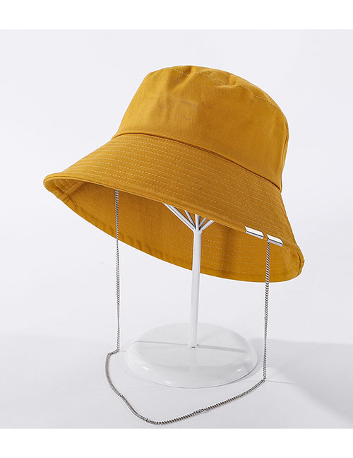 Fashion Yellow Pure Color Metal Chain Cotton Fisherman Hat