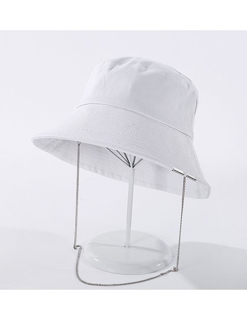 Fashion White Pure Color Metal Chain Cotton Fisherman Hat