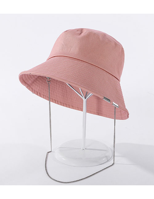 Fashion Pink Pure Color Metal Chain Cotton Fisherman Hat
