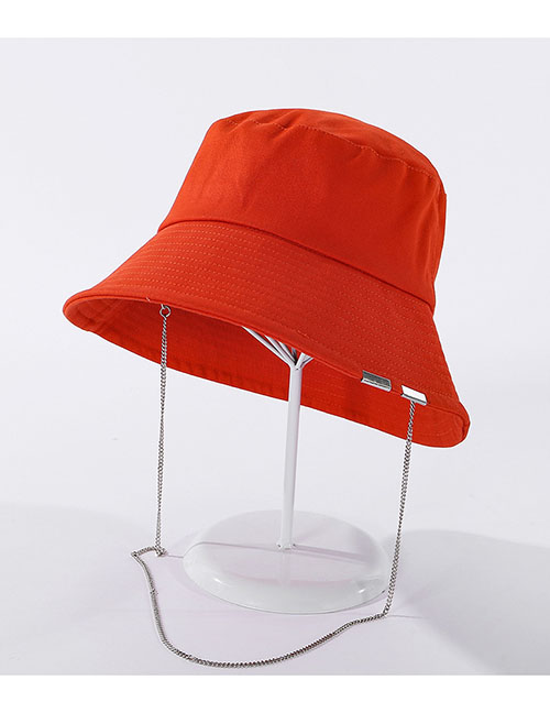 Fashion Orange Pure Color Metal Chain Cotton Fisherman Hat