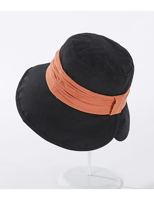 Fashion Black Wrinkled Patch Colorblock Wide-brimmed Fisherman Hat
