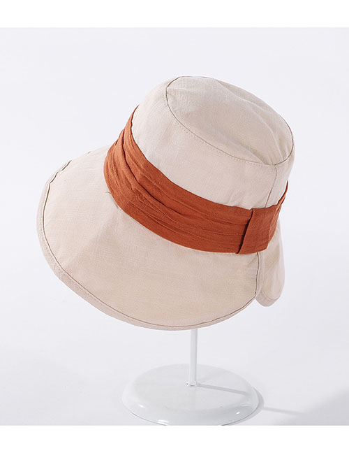 Fashion Beige Wrinkled Patch Colorblock Wide-brimmed Fisherman Hat