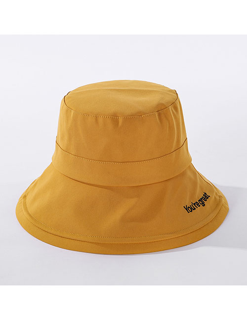Fashion Yellow Embroidered Monogram Fisherman Hat
