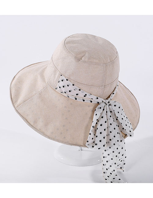 Fashion Beige Polka-dot Cotton Linen Bow Hat