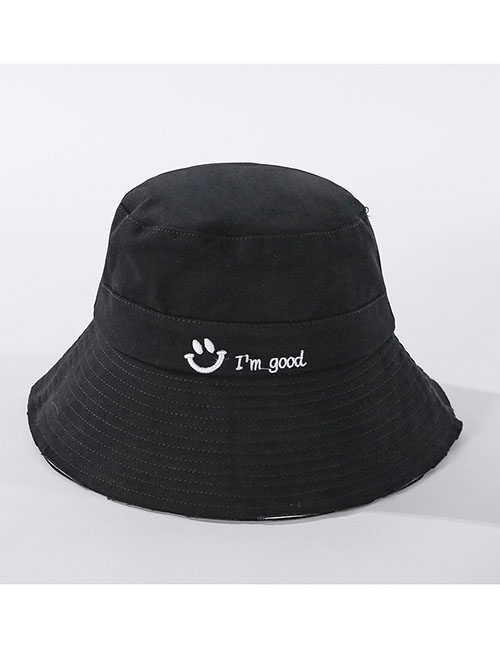 Fashion Black Smiley Letter Embroidered Three-dimensional Cotton Fisherman Hat