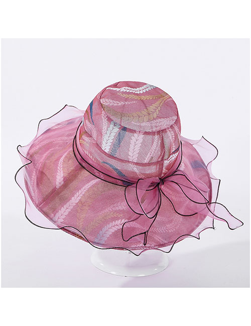 Fashion Dark Pink Net Gauze Edging Anemone Hat