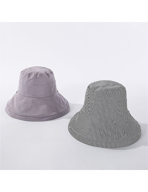 Fashion Gray Striped Fisherman Hat On Both Sides