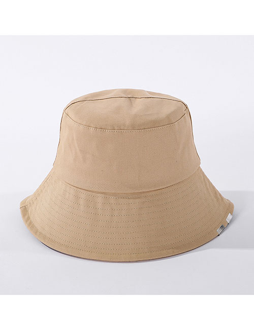 Fashion Khaki Pure Color Metal Patch Cotton Fisherman Hat