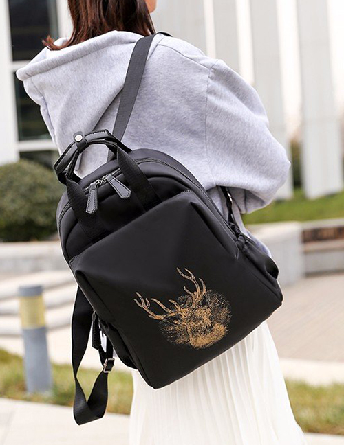 Fashion Black Antler Print Waterproof Backpack