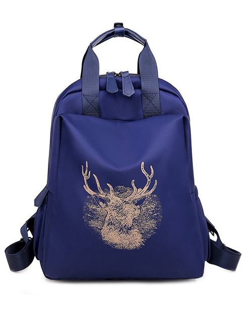 Fashion Blue Antler Print Waterproof Backpack